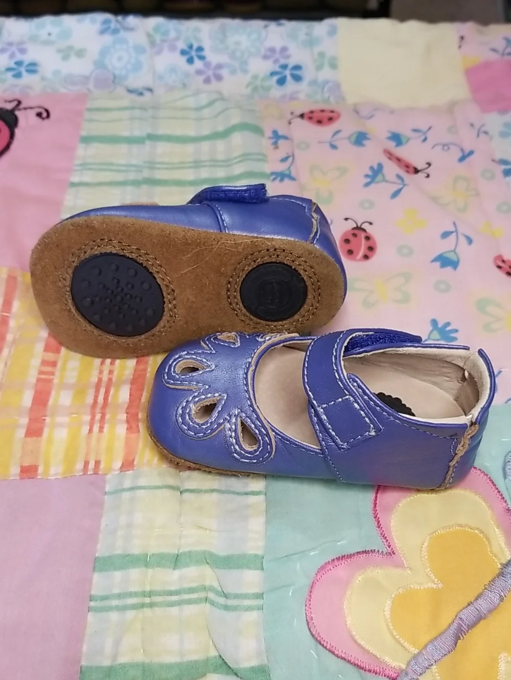 Livie & Luca Blue Leather Mary Jane Baby Shoes with Cutout Petals 0-6 Months